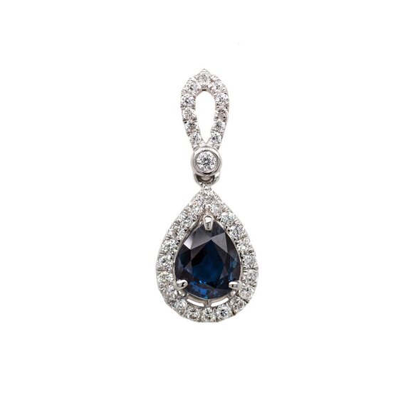 AA Blue Ceylon Sapphire Pendant with Natural Diamonds in 14K Solid Gold - Picture 1 of 8